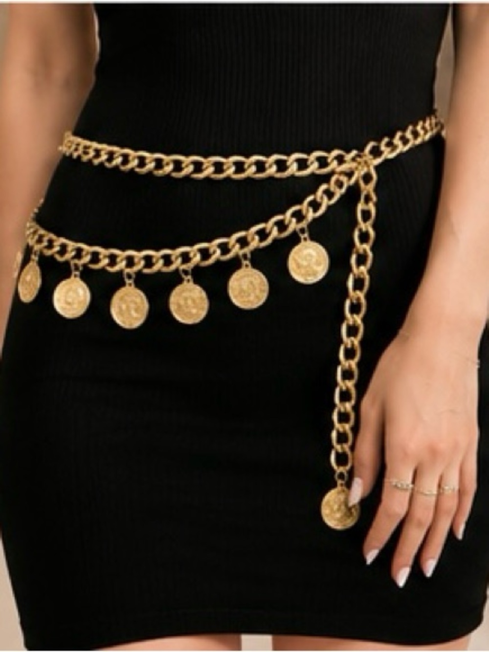 Gold Layered Coin Chain Waist Belt | Boho Statement Body Chain | Adjustable Metl